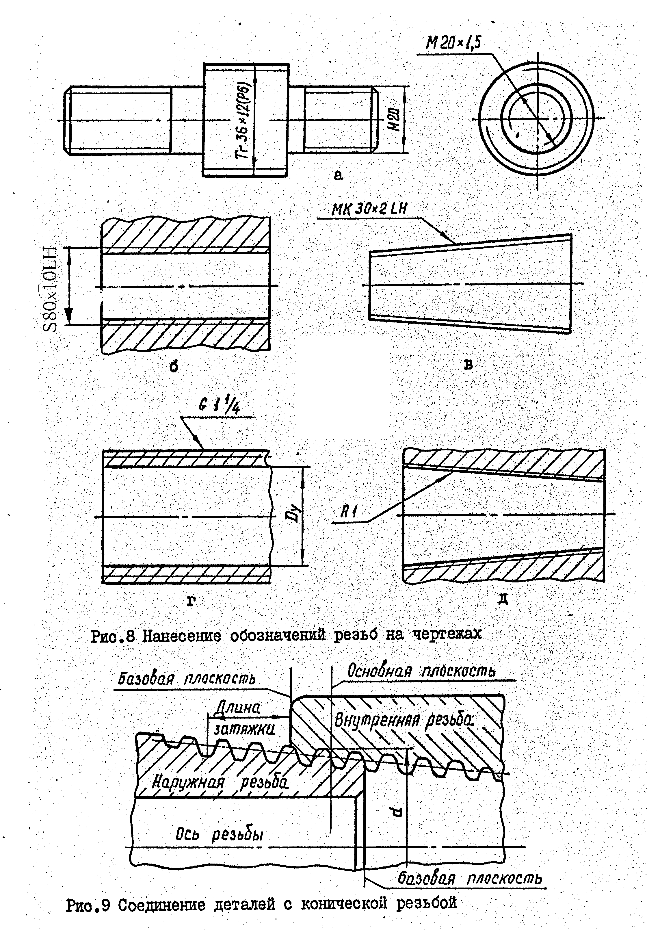 Резьба коническая метрическая обозначение на чертеже