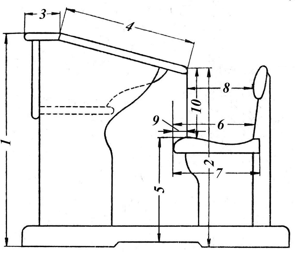 Чертёж парты Эрисмана размерный