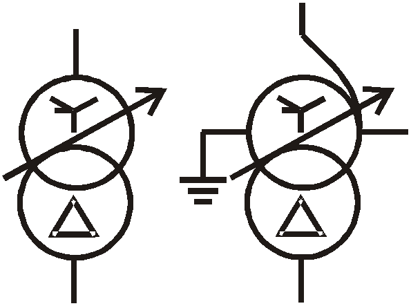 Как обозначается на электрической схеме силовой двухобмоточный трансформатор с рпн
