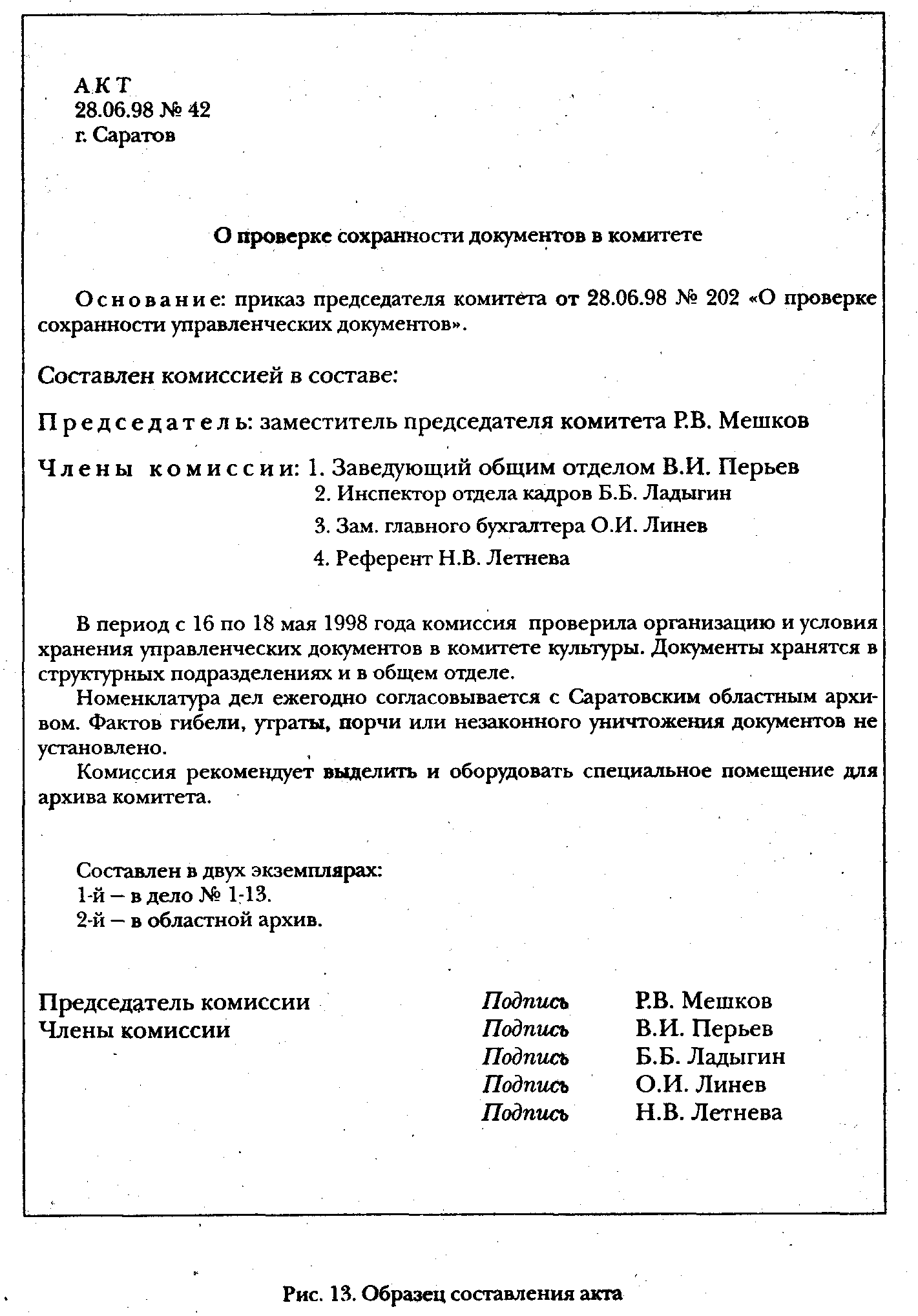 Акт проверки документов образец