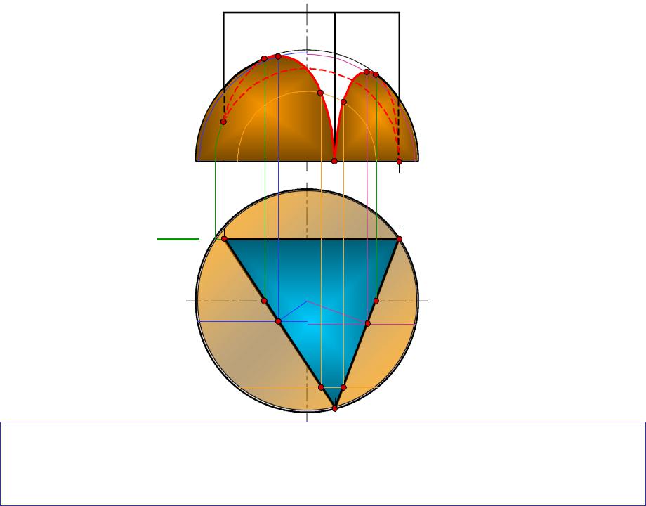 Поверхность оболочка шара. Пересечение поверхностей сферы и Призмы. Пересечение полусферы и треугольной Призмы. Линия пересечения полусферы и Призмы. Линия пересечения треугольной Призмы и сферы.