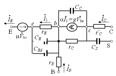 Малосигнальная физическая схема замещения интегрального транзистора на высокой частоте