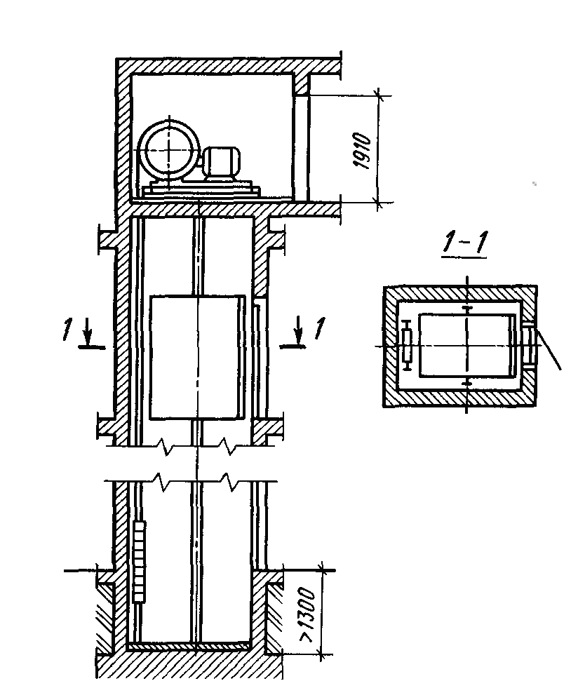 Чертеж машинного отделения лифта