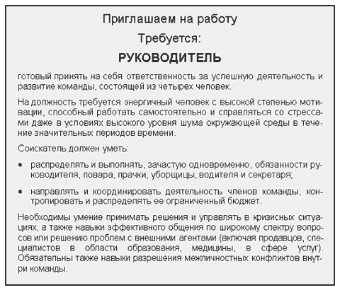 Объявление на работу образец