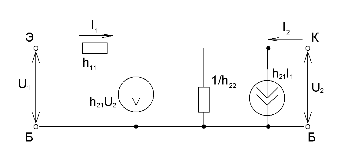 Схема замещения транзистора в h параметрах