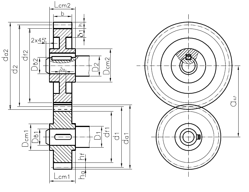 Чертежи цилиндрической зубчатой передачи