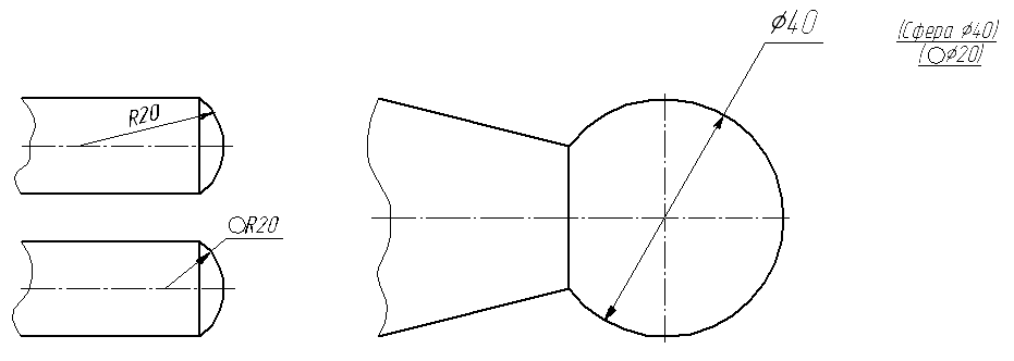Сфера на чертеже. Нанесение на чертежах размеров сферы. Сферическое отверстие на чертеже. Сферическая поверхность на чертеже.