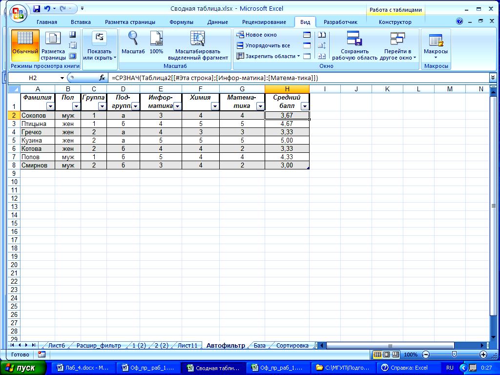 Microsoft excel вид