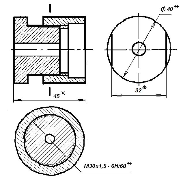 Сквозное отверстие на чертеже с резьбой
