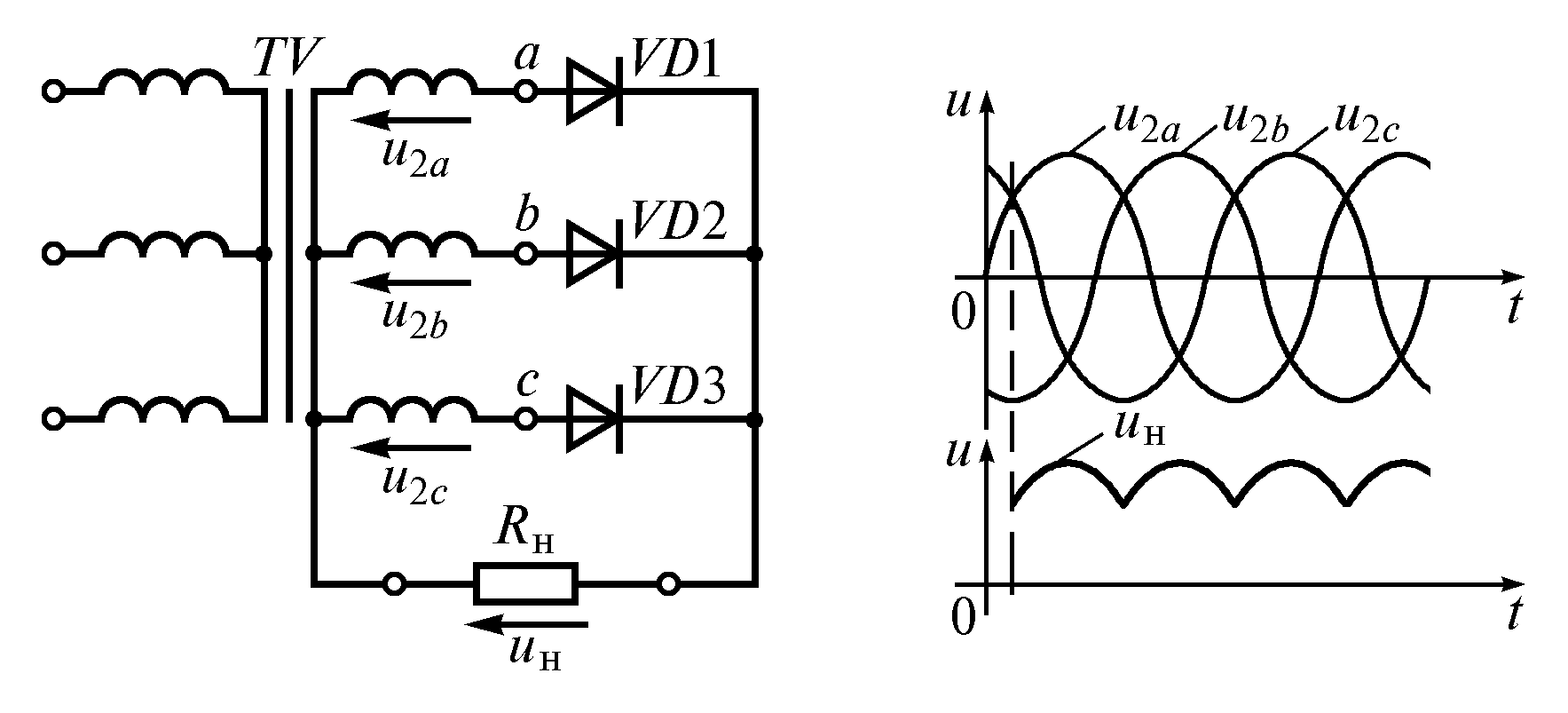Двухфазный выпрямитель схема
