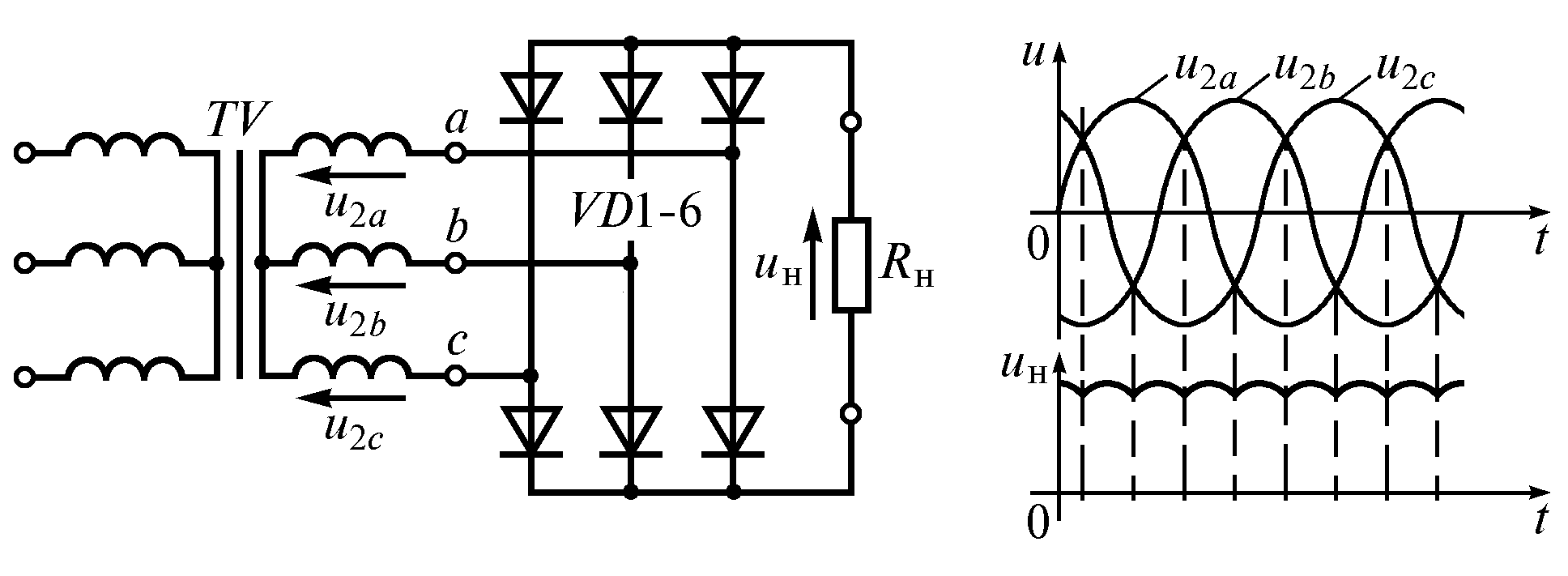 Двухфазный выпрямитель схема
