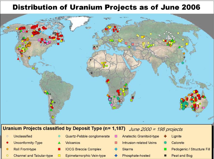Карта месторождений урана