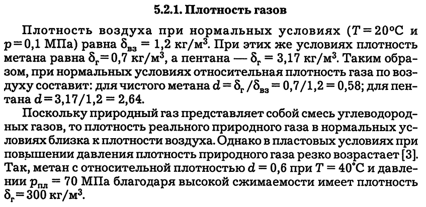 Плотность метана при нормальных