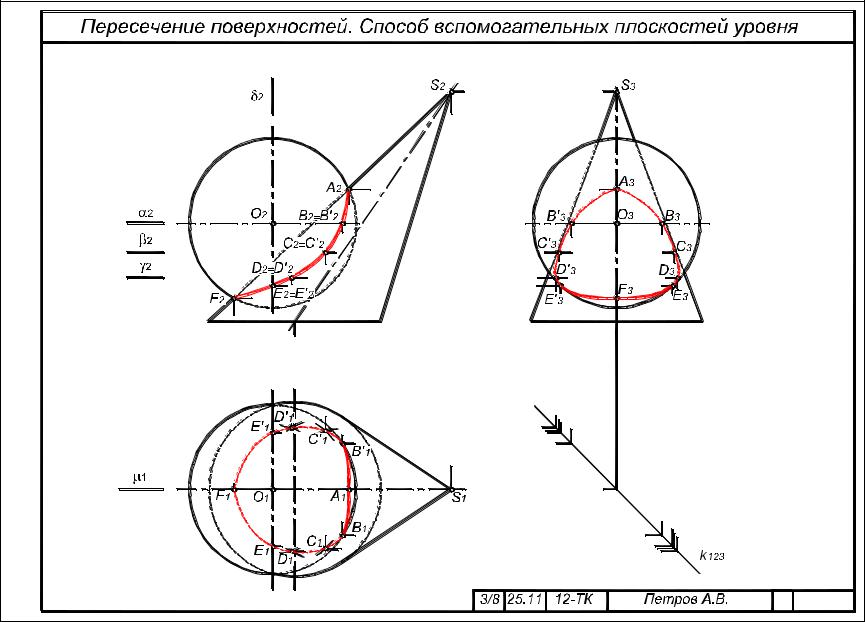 Линия пересечения поверхности вращения. Линия пересечения поверхностей цилиндра и сферы. Вспомогательные плоскости Начертательная геометрия. Метод плоскостей Начертательная геометрия. Линии пересечения поверхностей Начертательная геометрия.