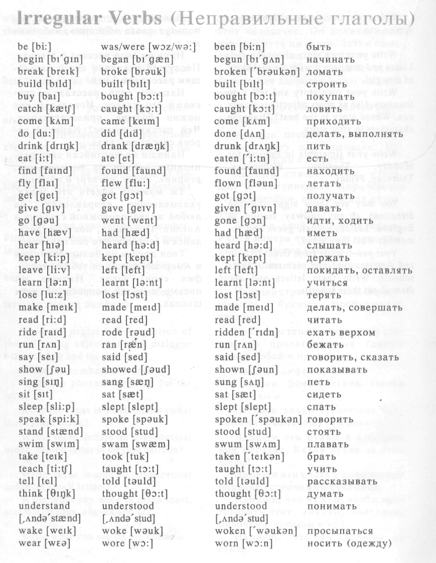 Неправильные глаголы из учебника