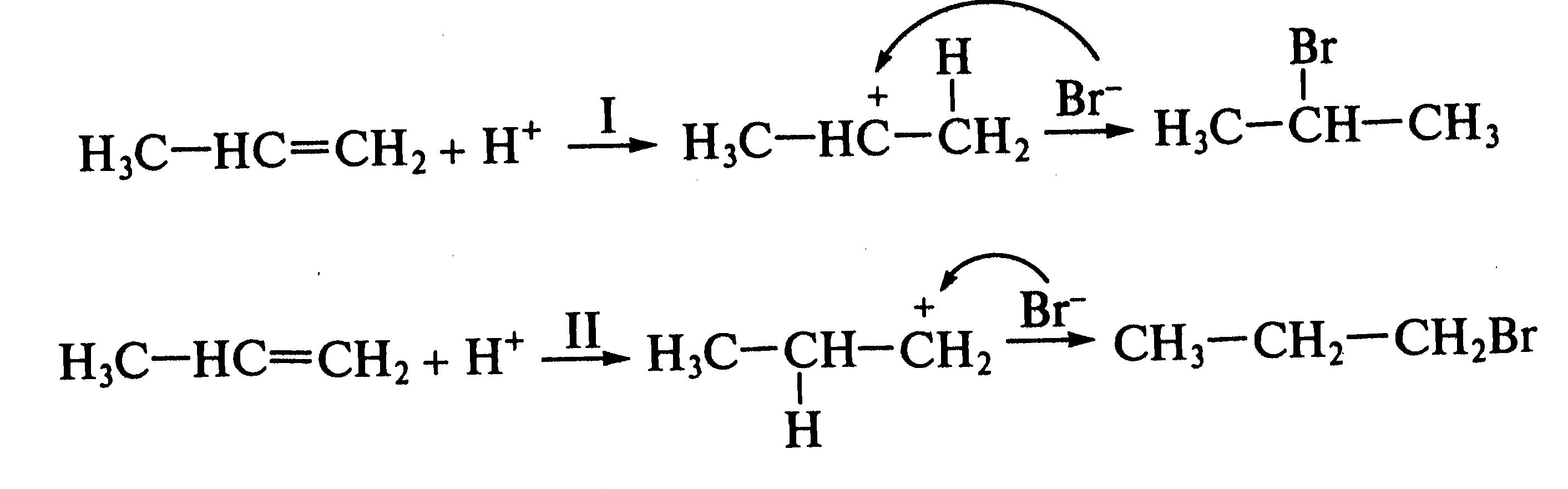 Пропилен продукт реакции. Пропен + бромоводород Электрофильное присоединение. Присоединение бромоводорода к пропену. Присоединение брома к пропилену. Электрофильное присоединение бромоводорода к пропену.