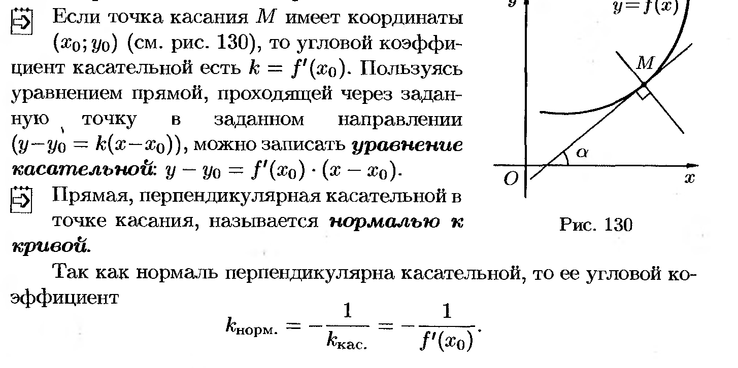 Угловой касательной к графику. Уравнение касательной к графику перпендикулярной прямой.