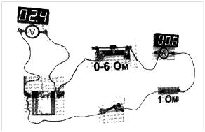 На фотографии изображена электрическая цепь состоящая из резистора реостата ключа