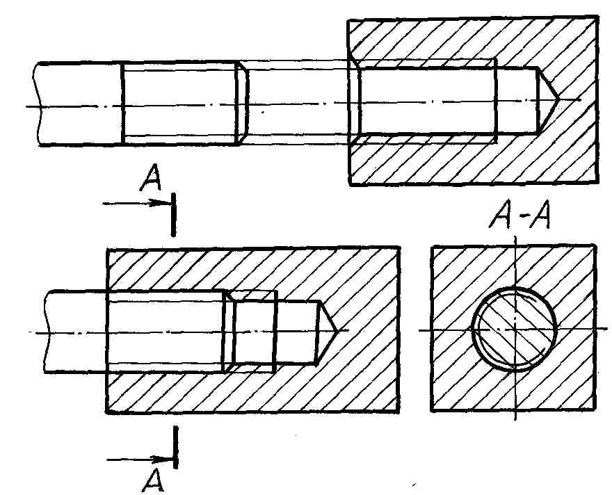 Чертеж соединений. Чертёж резьбового соединения с отверстием. Резьбовое соединение на чертеже в разрезе. Резьбовое соединение деталей чертеж. Резьбовое соединение чертеж.