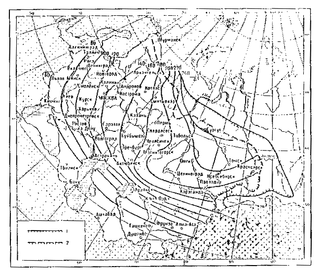 Карта глубин промерзания
