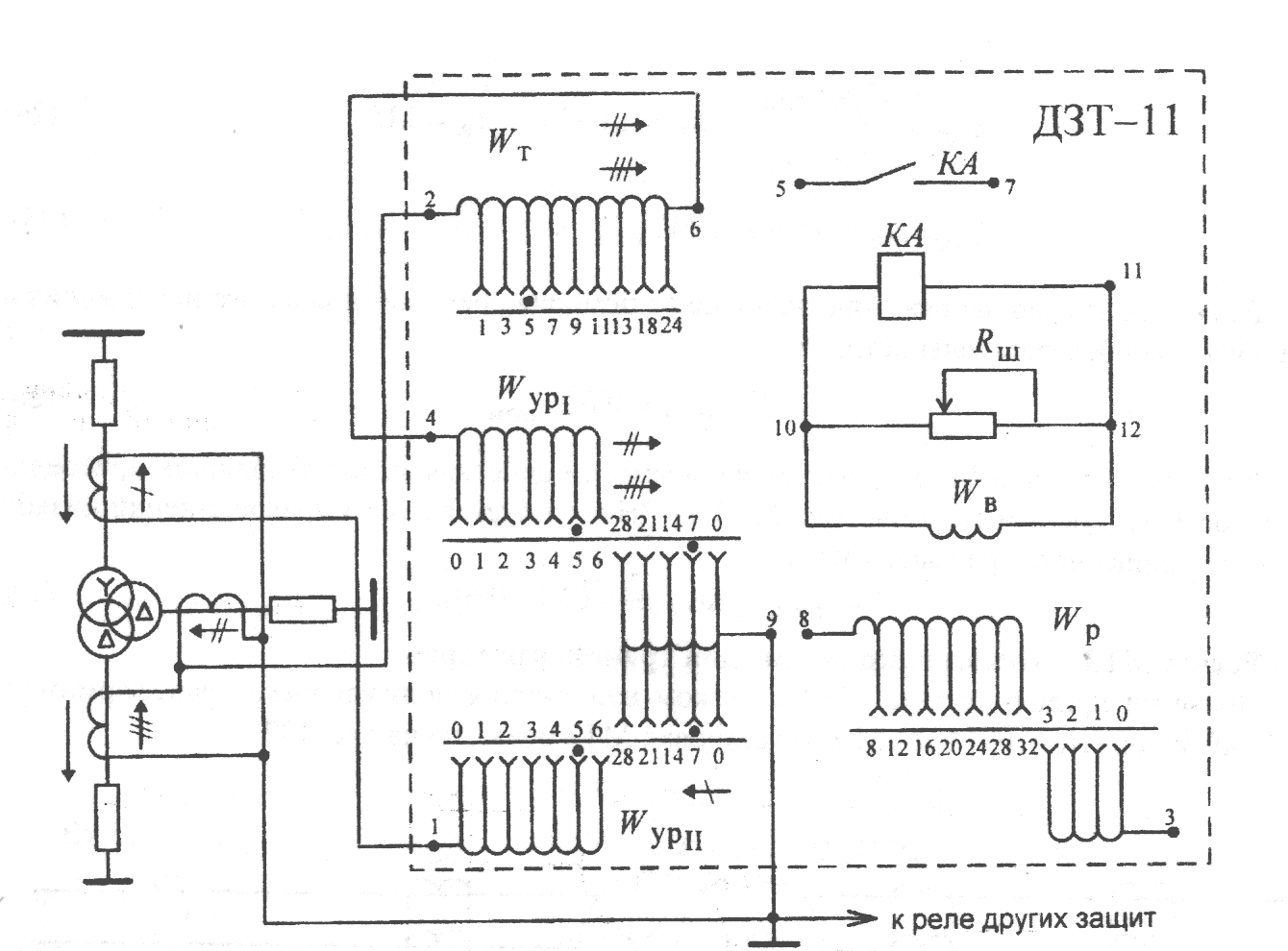 Схема дифференциальной защиты трансформатора