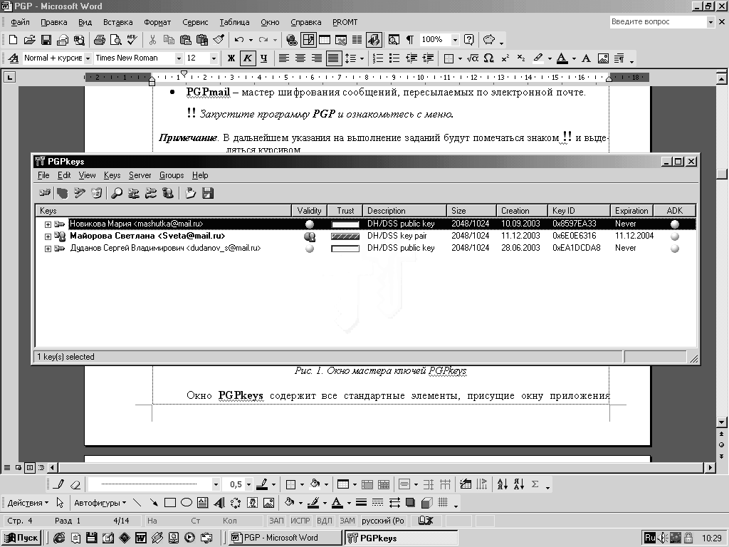 7.3. Основы работы с криптографической программой pgp 8.0