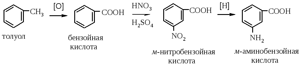 Ацетилен бензойная кислота. П-аминобензойная кислота Синтез. Орто нитробензойная кислота из бензойной кислоты. Синтез МЕТА нитробензойной кислоты. О-нитробензойная кислота из толуола.