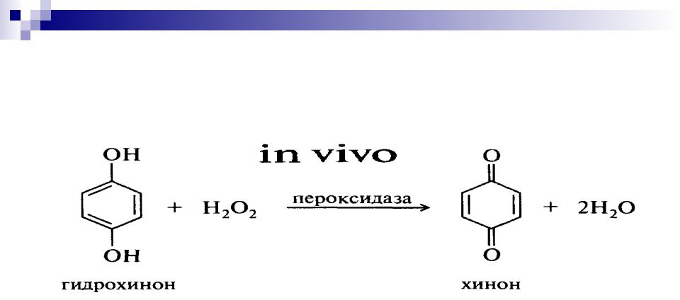 Реакция in vivo. Окисление гидрохинона в хинон. Реакция окисления гидрохинона. Гидрохинон окисление до хинона. Окисление двухатомных фенолов система гидрохинон-хинон.