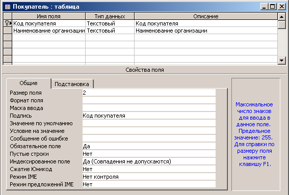 Ключевое поле тип данных