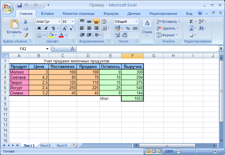 Microsoft excel вид