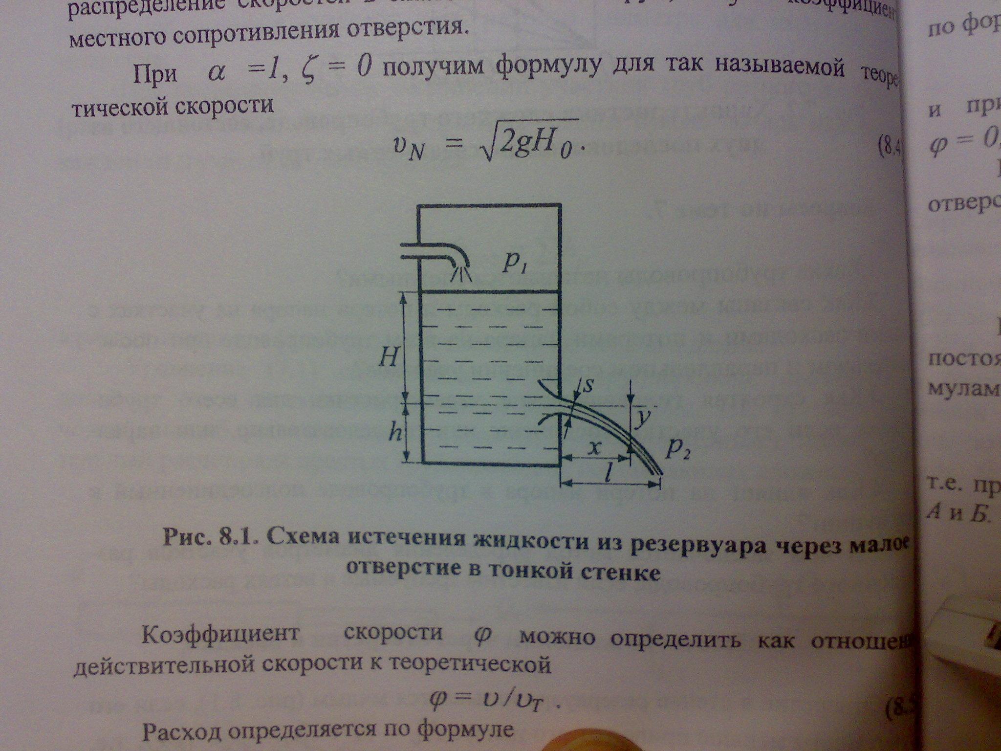Коэффициент истечения жидкости из отверстия