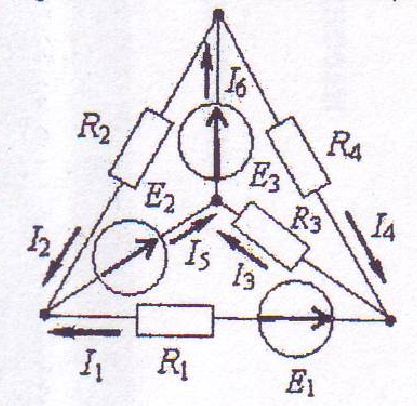 Задана ветвь. Треугольная схема Кирхгофа. Уравнение Кирхгофа для контура, содержащего ветви r2, r3,r5. Количество уравнений по 1 закону Кирхгофа для данной схемы. Метод Кирхгофа для треугольной схемы.
