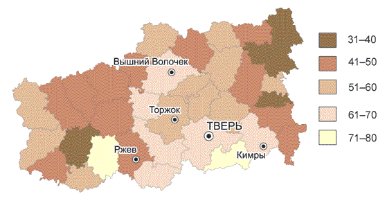 Средняя плотность населения тверской области