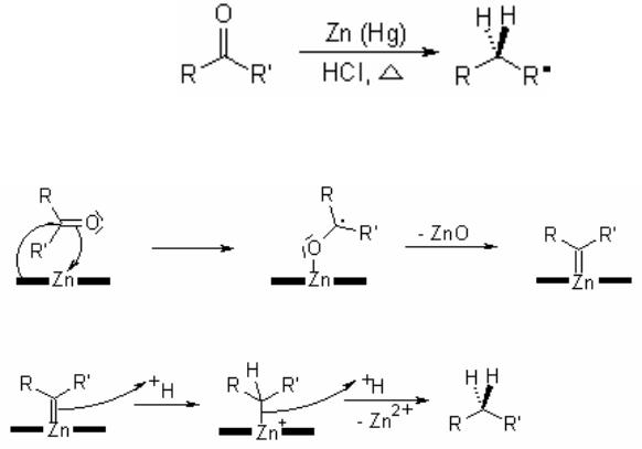 Zn соляная кислота. Восстановление кетонов по Клемменсену. Амальгама цинка и кетон. Восстановление по Клемменсену механизм. Реакция Клемменсена механизм.