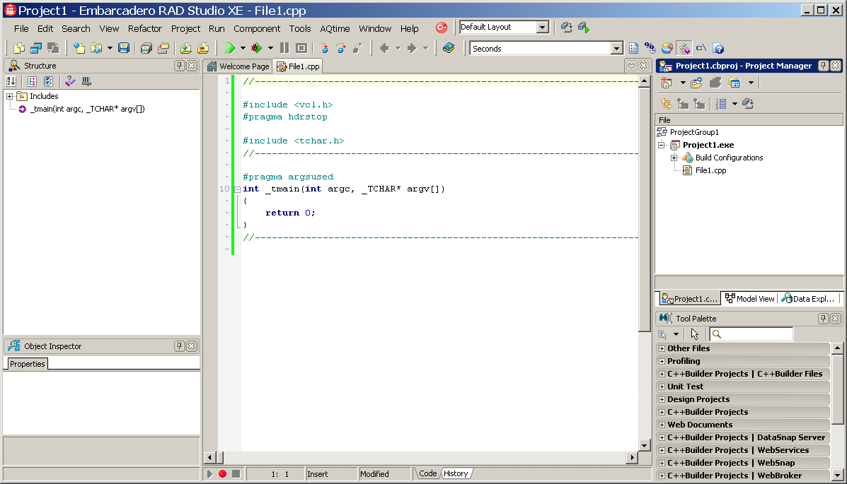 Основные окна Embarcadero rad Studio xe2