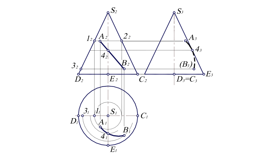 проекции точек на сфере. построить недостающие проекции линии принадлежащей поверхности. построить недостающую проекцию линии. проекция точки. построить недостающие проекции линии принадлежащей поверхности.
