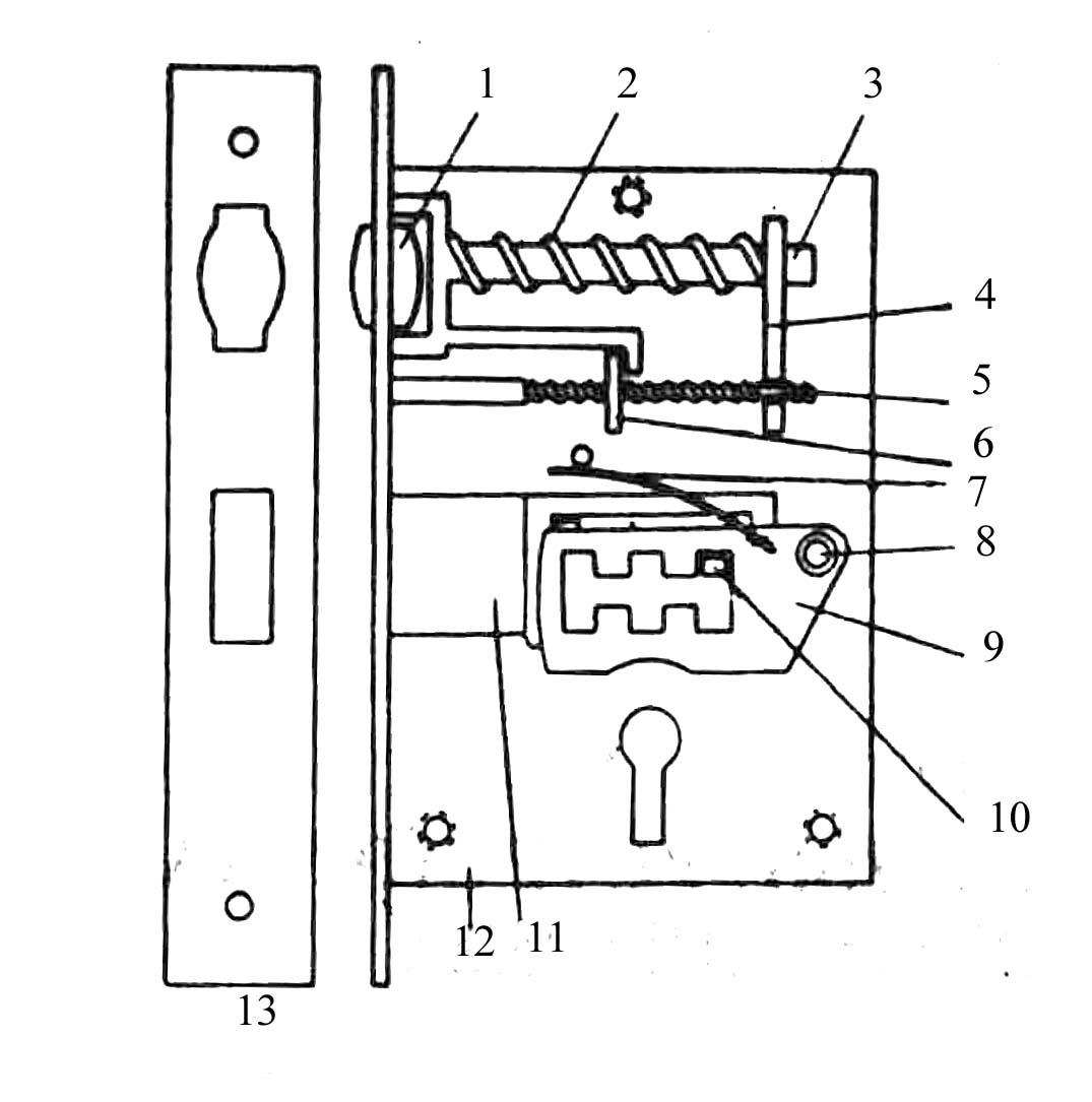 Конструкция врезного дверного замка