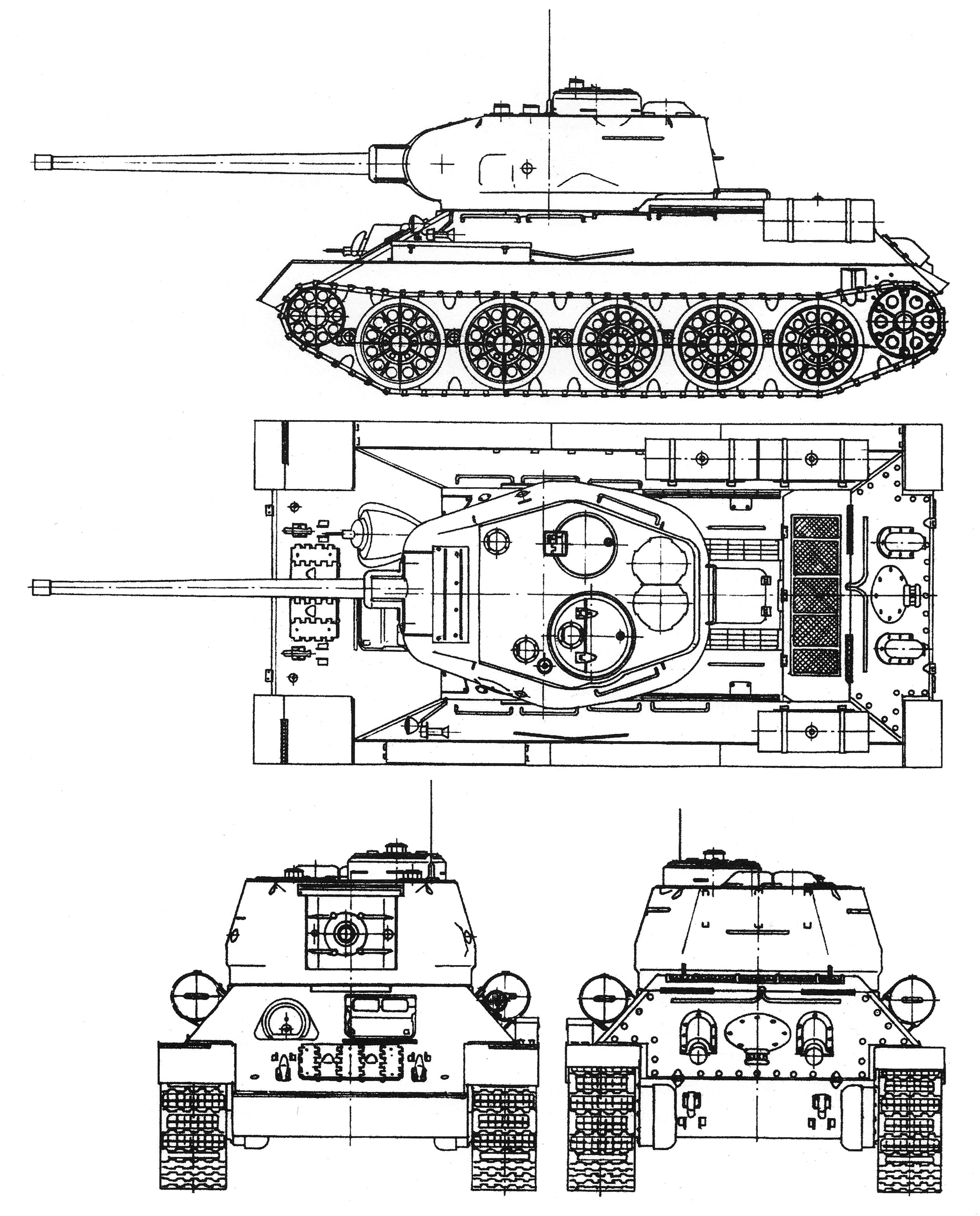 Чертеж танка Т-34-85, 1944 г. В результате Т-34 стал самым массовым танком ...
