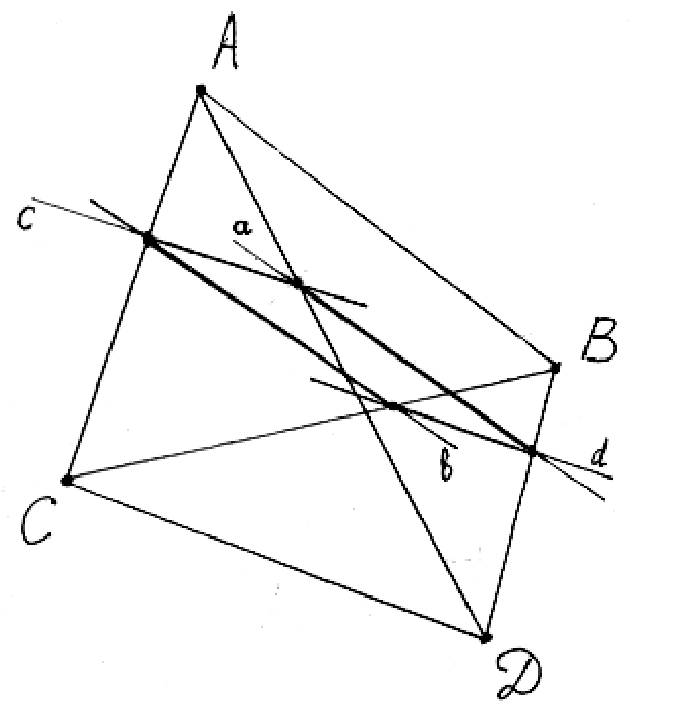 Три плоскости попарно. Имеются по крайней мере три точки не лежащие на одной прямой рисунок. Чертеж прямых в пространстве для прямых ab и CD. Четыре точки.