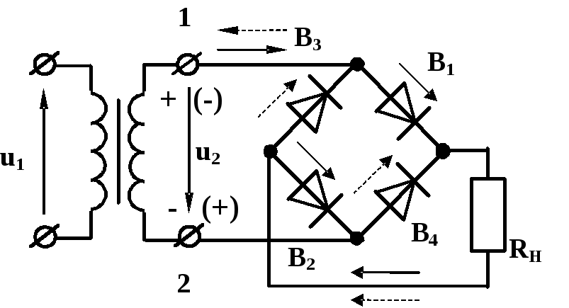 Схема двухполупериодного мостового выпрямителя