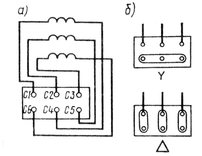 Применяемые схемы соединения обмоток статора асинхронных двигателей