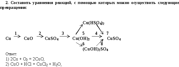 Составьте уравнения химических реакций согласно схеме cuo cuso4 cu oh 2 cuo cu