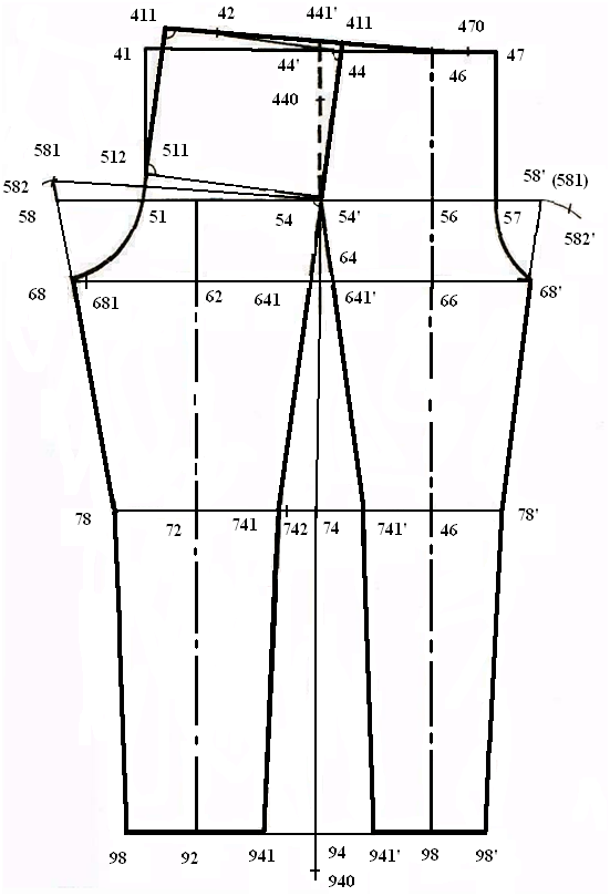 Чертеж основы брюк