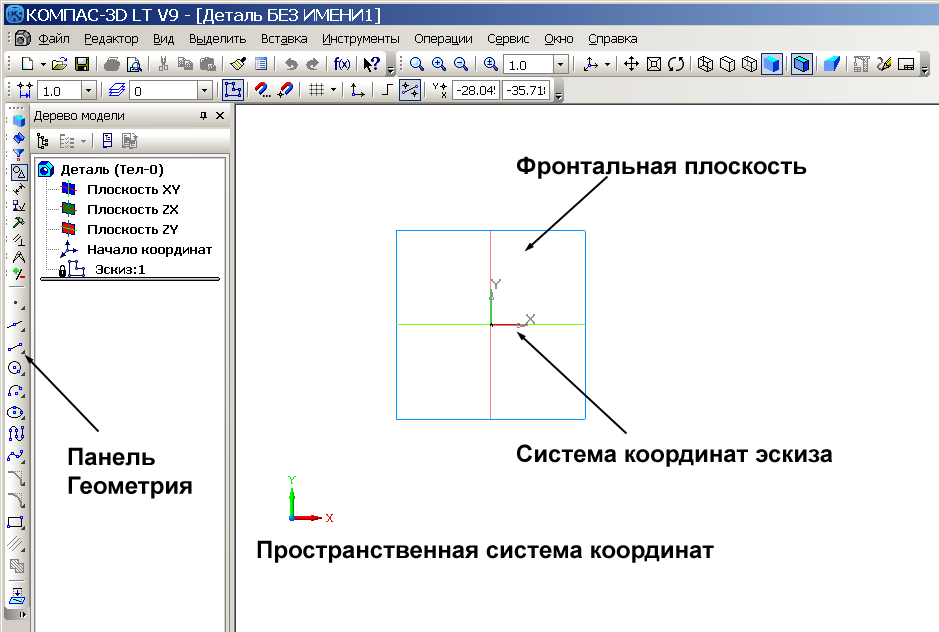 Компас оси координат. Система координат в компас 3д. Фронтальная плоскость в компасе 3д. Плоскости в компасе. Плоскости в компас 3d.