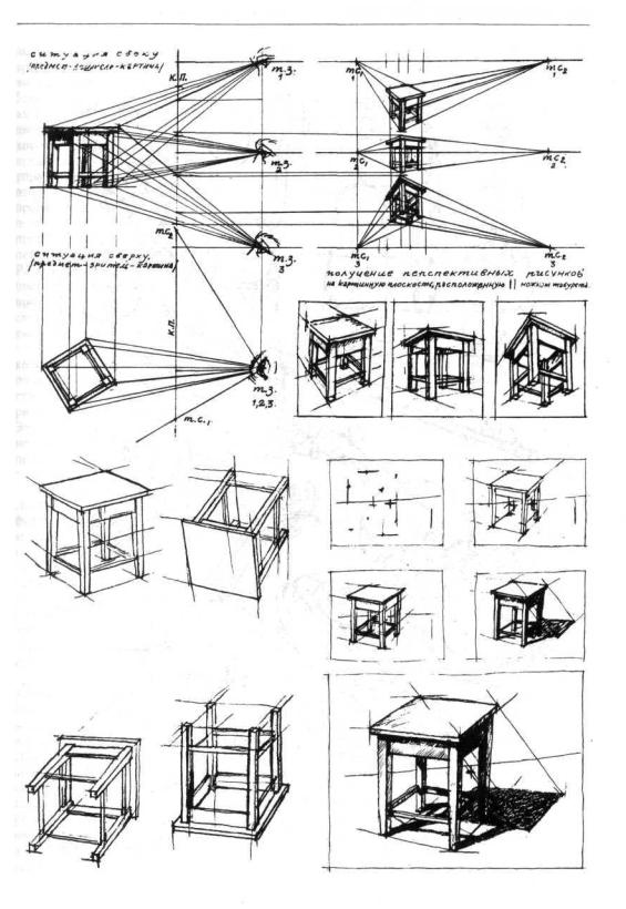 Линейно конструктивный рисунок стула