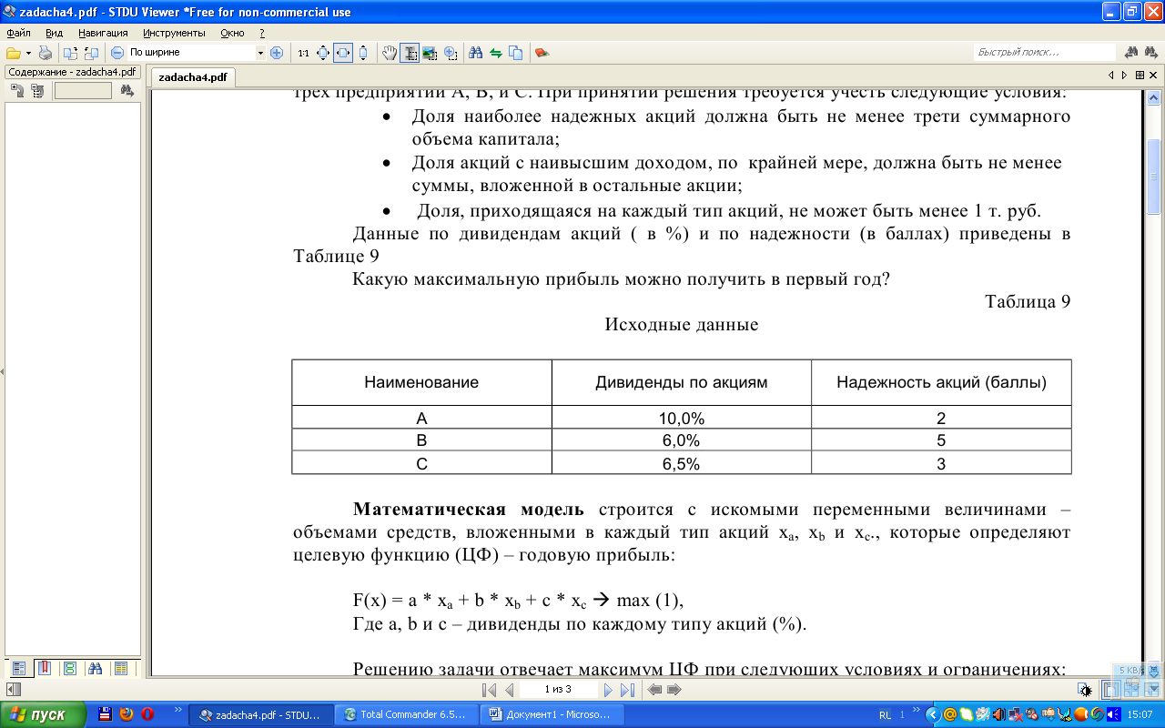 Математическое решение задачи оптимизации
