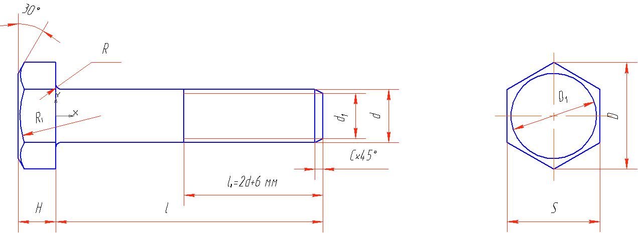 Эскиз болта с шестигранной головкой
