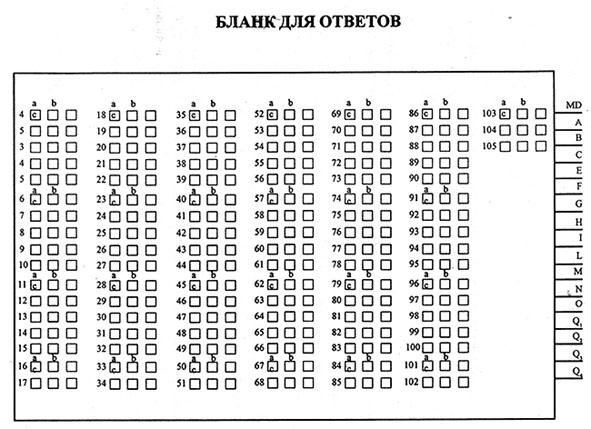 Бланки ответов на тесты