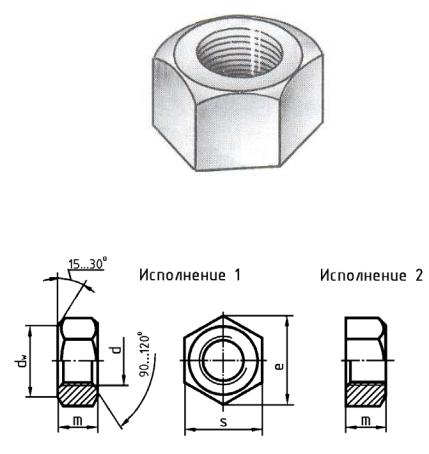 Технический рисунок гайки