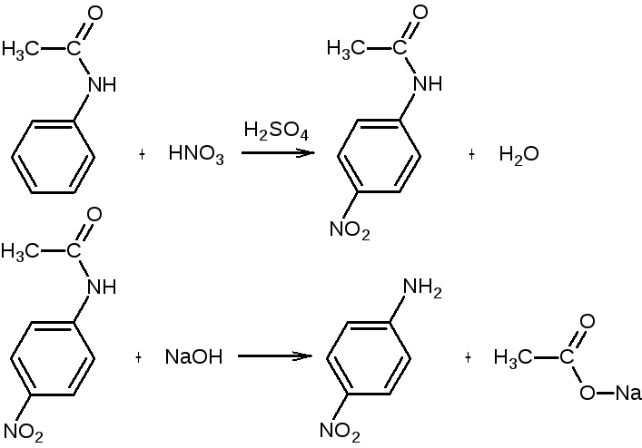 Реактивы:ацетанилид - 13,5 г; азотная кислота(конц.) 